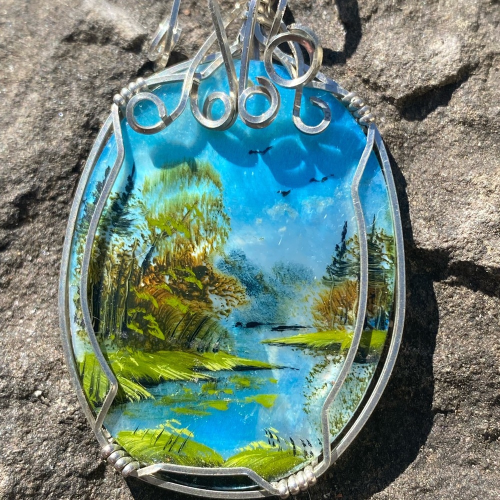 Hand Painted Wire Wrap Abalone Shell Pendant - image 4